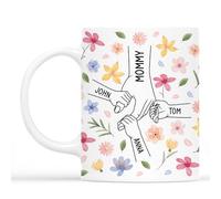 Personal Chic Custom Mug Name - Holding Mum's Hand with Flowers - Personalised Mum Gifts, Grandma Gift, Mummy Mug, Grandma Cup, Personalised Mum Mugs, Granny Mugs (Model #6)