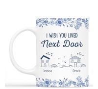 Personal Chic Custom Mug Name - I Wish You Lived Next Door Blue - Best Neighbour Mug, Friends Cup, Personalised Gifts for Women Friends (6 People)