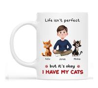 Personal Chic Custom Mug Name - Life Isn't Perfect But It's Okay I Have My Cats Mug - Cat dad Gifts, cat Mum Gifts, Personalised Cats Mug, Cats dad Mugs for Men (Model #6)