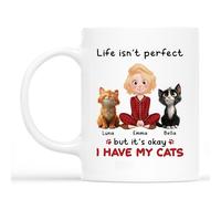 Personal Chic Custom Mug Name - Life Isn't Perfect But It's Okay I Have My Cats Mug - Cat dad Gifts, cat Mum Gifts, Personalised Cats Mug, Cats dad Mugs for Men (Model #2)