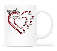 Personal Chic Custom Mug Name - Mum and Grandma in Heart Shape - Personalised Mothers Day Gifts, Mum Gifts, Grandma Gift, Mummy Tea Cup (2 Children)