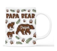 Personal Chic Custom Mug Name - Papa Bear - Personalised Mum Gifts, Grandma Gift, Mummy Mug (2 Kids)