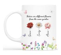Personal Chic Custom Mug Name - Sisters are Different Flowers - Friends Mug, Personalised Gifts for Women Friends (4 Members)