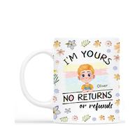 Personal Chic Custom Mug Name - We're Yours No Returns or Refunds - Grandma Gifts from Grandchildren, Grandma and Grandpa Mugs, Personalised Grandad Mug (1 Kid, Model #1)