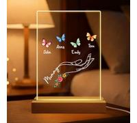 Personal Chic Custom Name Night Light -Acrylic Lamp with Butterfly, Personalised Mothers Day Gifts, Unique Personalised Gifts for Mum and Grandma (4 Kids)