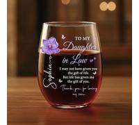 Personal Chic Custom Wine Glass - Thank You for Loving My Son - Personalised Wine Glass, stemless Wine Glasses, Daughter in Law Gifts, Gift for Daughter in Law (Model #1)