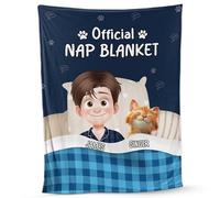 Personal Chic Personalised Blanket - Official Nap Blanket for Cat Dads/Cat Mums - Cat Throw Blanket, Printed Blanket, Picture Blankets For Adults, Personalised cat gift (Man, 1)