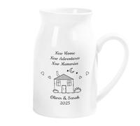 Personal Chic Personalised Ceramic Vase - New Home New Adventures - Jug Vases For Flowers, Personalised Flower Vase, New House Gift Ideas; Housewarming Gifts For New Home (Model 2)