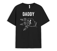 Personal Chic Personalised Dad, Grandpa & Kid Fist Bump T-Shirt - Personalised Gift for Fathers, Grandfathers for Father's Day, Christmas, Birthday (Black, 4 Kids)