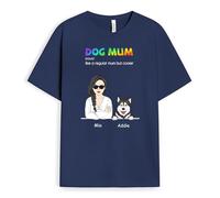 Personal Chic Personalised Dog Dad, Dog Mum - A Regular Dad, Mum But Cooler T-Shirt - Personalised Gift for Dog Lovers for Christmas, Mother's Day, Father's Day, Birthday (Dog Breed: D - F, Dog Mum)