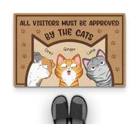 Personal Chic Personalised Door Mat - All Visitors Must Be Approved By The Cat - Funny Cats Doormat, Gifts for Cat Lovers, Custom Door Mat, Personalised Rug, Welcome Mat (3 Cats)