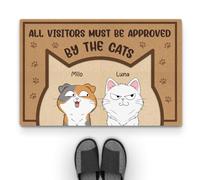 Personal Chic Personalised Door Mat - All Visitors Must Be Approved By The Cat - Funny Cats Doormat, Gifts for Cat Lovers, Custom Door Mat, Personalised Rug, Welcome Mat (2 Cats)