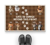 Personal Chic Personalised Door Mat - Cats in Charge Beyond This Print - Doormat For Cat Lovers, Funny Cat Doormat, Gifts for Cat Lovers, Personalised Rug, Welcome Mat, Custom Door Mat (#7)