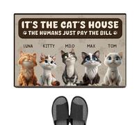 Personal Chic Personalised Door Mat - It's The Cat's House Humans Just Pay The Bill - Funny Cat Doormat, Gifts for Cat Lovers, Custom Door Mat, Personalised Rug, Welcome Mat (#5)
