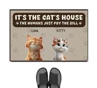 Personal Chic Personalised Door Mat - It's The Cat's House Humans Just Pay The Bill - Funny Cat Doormat, Gifts for Cat Lovers, Custom Door Mat, Personalised Rug, Welcome Mat (#2)