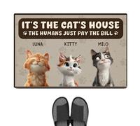 Personal Chic Personalised Door Mat - It's The Cat's House Humans Just Pay The Bill - Funny Cat Doormat, Gifts for Cat Lovers, Custom Door Mat, Personalised Rug, Welcome Mat (#3)