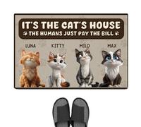 Personal Chic Personalised Door Mat - It's The Cat's House Humans Just Pay The Bill - Funny Cat Doormat, Gifts for Cat Lovers, Custom Door Mat, Personalised Rug, Welcome Mat (#4)