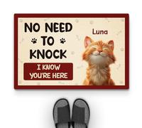 Personal Chic Personalised Door Mat - No Need To Knock I Know You're Here - Doormat For Cat Lovers, Funny Cats Doormat, Gifts for Cat Lovers, Personalised Rug, Welcome Mat, Custom Door Mat (1 Cat)