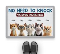 Personal Chic Personalised Door Mat - No Need To Knock I Know You're Here - Doormat For Cat Lovers, Funny Cats Doormat, Gifts for Cat Lovers, Personalised Rug, Welcome Mat, Custom Door Mat (5 Cats)