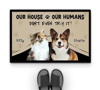 Personal Chic Personalised Door Mat - Our House Our Humans - Welcome Mat, Custom Door Mat, Personalised Rug (3 Animals)