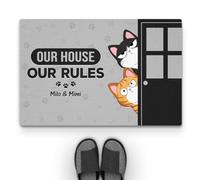 Personal Chic Personalised Door Mat - Our House Our Rules - Funny Cat Doormat, Welcome mat, Gifts for Cat Lovers, Personalised Rug, Cat rug, Entrance door mat, Custom Door Mat (#2)