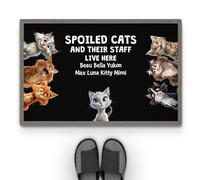Personal Chic Personalised Door Mat - Spoiled Cats and Their Staff Live Here - Welcome Mat, Funny Cat Doormat, Gifts for Cat Lovers, Custom Door Mat, Personalised Rug (#7)