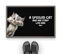 Personal Chic Personalised Door Mat - Spoiled Cats and Their Staff Live Here - Welcome Mat, Funny Cat Doormat, Gifts for Cat Lovers, Custom Door Mat, Personalised Rug (#1)