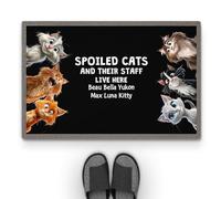 Personal Chic Personalised Door Mat - Spoiled Cats and Their Staff Live Here - Welcome Mat, Funny Cat Doormat, Gifts for Cat Lovers, Custom Door Mat, Personalised Rug (#6)