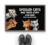 Personal Chic Personalised Door Mat - Spoiled Cats and Their Staff Live Here - Welcome Mat, Funny Cat Doormat, Gifts for Cat Lovers, Custom Door Mat, Personalised Rug (#4)