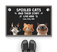 Personal Chic Personalised Door Mat - Spoiled Cats and Their Staff Live Here - Welcome Mat, Funny Cat Doormat, Gifts for Cat Lovers, Custom Door Mat, Personalised Rug (#3)