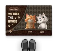 Personal Chic Personalised Door Mat - We Rule The House - Doormat For Cat Lovers, Funny Cat Doormat, Gifts for Cat Lovers, Personalised Rug, Welcome Mat, cats welcome people tolerated (Model #2)