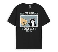 Personal Chic Personalised Fist Bump Best Cat Dad, Cat Mum Ever Just Ask T-Shirt - Personalised Gifts for Cat Lovers on Christmas, Halloween, Mother's Day, Father's Day, Birthday (Black, 5 Cats)