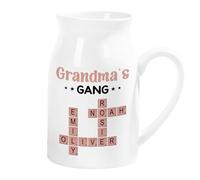 Personal Chic Personalised Flower Vase - Custom Name & Crossword Puzzle Design - Unique for Mum Grandma Nanny Nan, Rustic Vase, Personal Milk Jug Vase (Model #1)