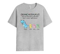 Personal Chic Personalised Grandadsaurus Grandmasaurus's Gang Belongs to T-Shirt - Personalised Gift for Dad and Mum for Mother's Day, Father's Day, Birthday and Christmas (1 Kid, Model #4)