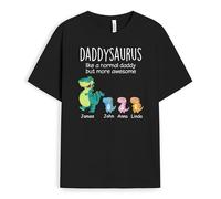 Personal Chic Personalised Grandpasaurus, Grandmasaurus T-Shirt - Gifts for Dad, Mum, Grandpa, Grandma for Mother's Day, Father's Day, Christmas, Birthday (4 Kids, Black)