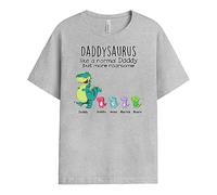 Personal Chic Personalised Grandpasaurus, Grandmasaurus T-Shirt - Gifts for Dad, Mum, Grandpa, Grandma for Mother's Day, Father's Day, Christmas, Birthday (Sport Grey, 2 Kids)