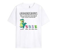 Personal Chic Personalised Grandpasaurus T-Shirt - Gifts for Dad and Grandpa for Father's Day, Christmas, Birthday (White, 3 Kids)
