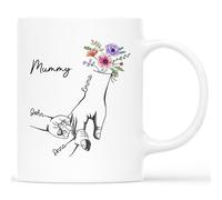 Personal Chic Personalised Holding Mum's Hand Mug - Personalised Gift for Mum for Christmas, Mother's Day, Birthday, Anniversary (2 Kids)