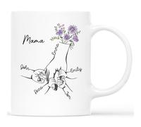 Personal Chic Personalised Holding Mum's Hand Mug - Personalised Mothers Day Gifts, Mum Gifts, Grandma Gift, Mummy Tea Cup, Grandma Cup, Mum Mug (4 Kids)