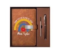 Personal Chic Personalised Leather Notebook and Pen Set - Thank You Notebook Set for Teacher - personalised notebook and pen set, teacher notebook, teacher gifts, personalised journal (Model #4)