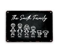 Personal Chic Personalised Metal Sign - Black White The Family - Personalised family sign, family personalised gifts, personalised name sign, home plaque, family signs for home decor (6 Members)