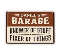 Personal Chic Personalised Metal Sign for Dad/Grandad - Knower Of Stuff Fixer Of Things - parking sign, shed signs, personalised father day gifts, dad birthday gifts, dads garage sign (Model #3)