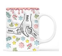 Personal Chic Personalised Mummy and Kids Holding Hands Flowers Mug - Personalised Mothers Day Gifts, Mothers Day Mug, Mothers Day Gifts for Mum, Custom Mum Mug