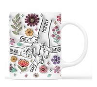 Personal Chic Personalised Mummy and Kids Holding Hands Flowers Mug - Personalised Mothers Day Gifts, Mum Gifts, Grandma Gift, Mummy Tea Cup, Grandma Cup, Mum Mug (Model #9)