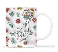 Personal Chic Personalised Mummy and Kids Holding Hands Flowers Mug - Personalised Mothers Day Gifts, Mum Gifts, Grandma Gift, Mummy Tea Cup, Grandma Cup, Mum Mug (Model #3)