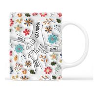 Personal Chic Personalised Mummy and Kids Holding Hands Flowers Mug - Personalised Mothers Day Gifts, Mum Gifts, Grandma Gift, Mummy Tea Cup, Grandma Cup, Mum Mug (Model #11)