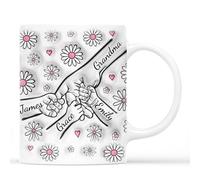 Personal Chic Personalised Mummy and Kids Holding Hands Flowers Mug - Personalised Mothers Day Gifts, Mum Gifts, Grandma Gift, Mummy Tea Cup, Grandma Cup, Mum Mug (Model #2)