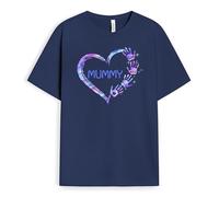 Personal Chic Personalised Mummy Grandma's Heart T-Shirt - Personalised Gift for Mother's Day, Birthday, Christmas (Purple Hand, Navy)