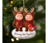 Personal Chic Personalised Ornament - Growing Old Together Since - Gift for couples xmas, personalised couple christmas decorations, reindeer christmas tree decorations (Model #2)