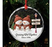 Personal Chic Personalised Ornament - Growing Old Together Snowman Version 2 - Gift for couples xmas, personalised couple christmas decorations, Glass Xmas Ornament for Couples (model #1)